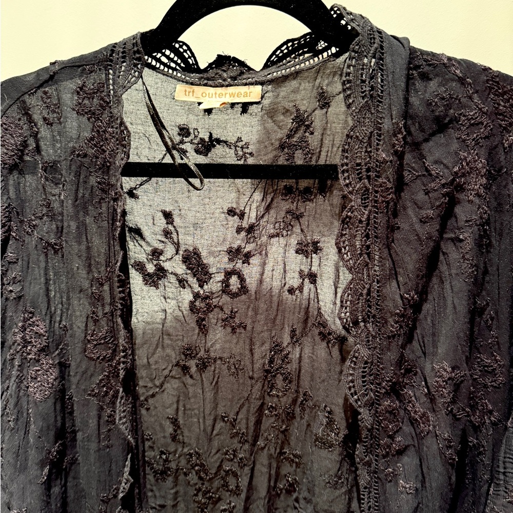 Long Black Lace Kimono